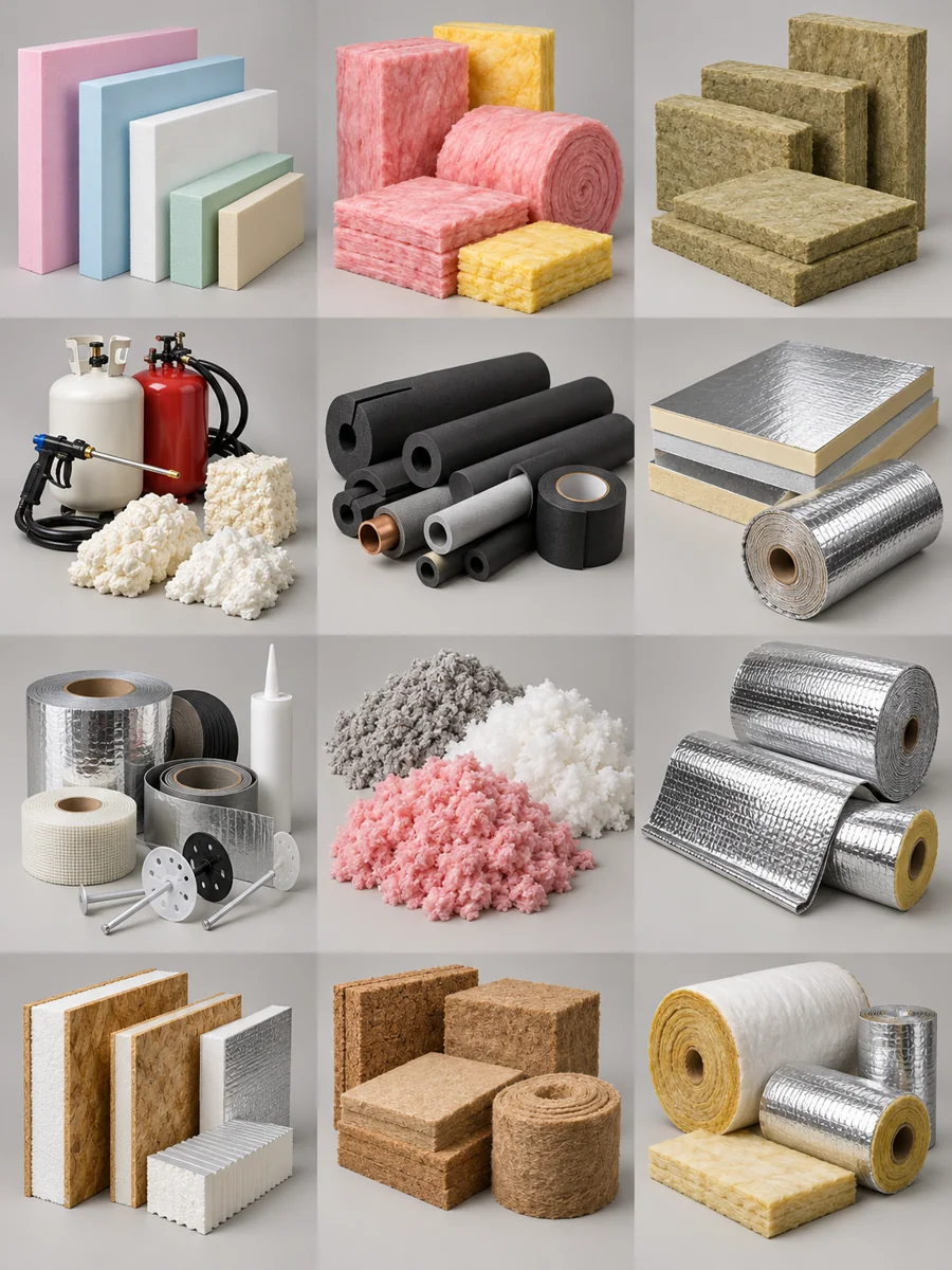 Illustrative assortment of insulation products in multiple sizes and configurations