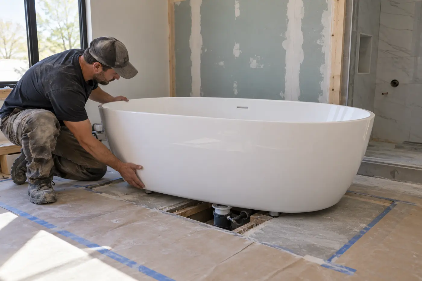Illustrative field use of 59-Inch Freestanding Acrylic Bathtub